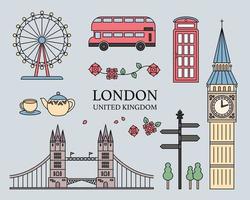 iconos de símbolos y monumentos de Londres, Reino Unido. vector