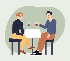 dos amigos están conversando mientras beben vino. vector