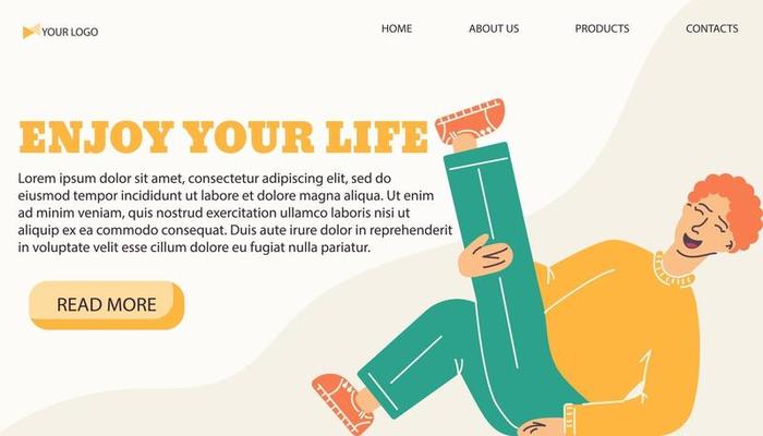 Vector illustration banner template happy man in a flat style.