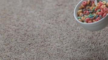 Bowl of cereal spilling on carpet in slow motion, shot on Phantom Flex 4K at 1000 fps video