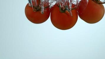 Tomatoes splashing into water in slow motion, shot on Phantom Flex 4K at 1000 fps video
