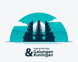 Happy Galungan Kuningan Flat Temple Vector