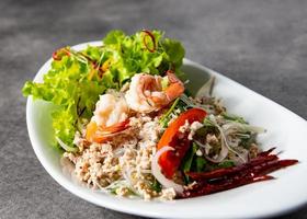 Shrimp Vermicelli Salad, Spicy noodle salad, thai spicy salad photo