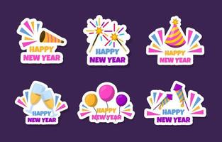 feliz año nuevo festividad colección de pegatinas vector