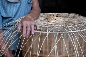 The process of traditional craftsmen making bamboo blue by hand photo