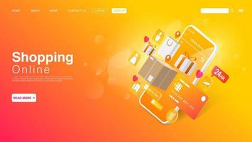 Shopping Online on Website or Mobile Application. Landing Page Template. Vector EPS 10