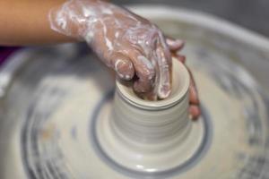 The process of making pottery in a Pottery Workshop photo