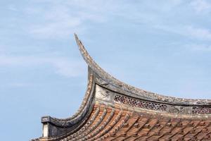 The eaves and corners of traditional Chinese residential buildings are made of red brick and lime photo