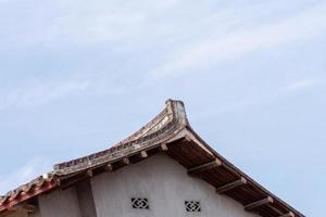 The eaves and corners of traditional Chinese residential buildings are made of red brick and lime photo