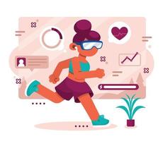 Young Woman Doing Virtual Run vector