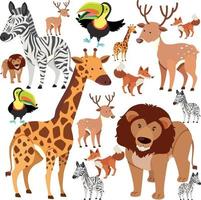 Seamless pattern with cute wild animals on white background vector