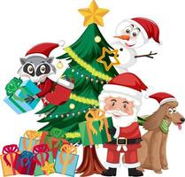 Santa Claus with Snowman and Christmas tree vector