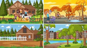 Set of different nature scenes cartoon style vector