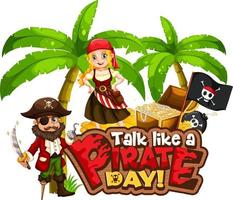 Talk Like A Pirate Day font banner with Pirate cartoon character vector