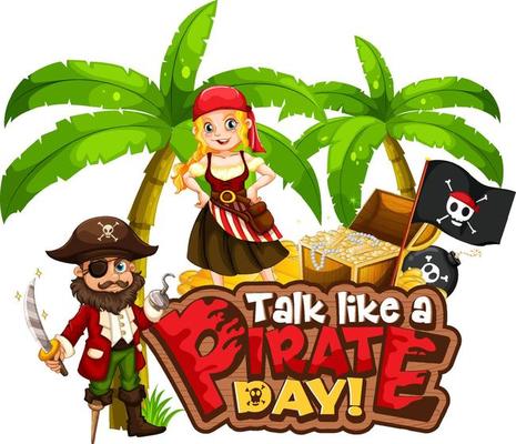 Talk Like A Pirate Day font banner with Pirate cartoon character