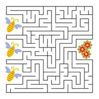 un laberinto cuadrado. que abeja volará a la flor. Ilustración de vector aislado plano simple. con la respuesta.