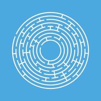 Abstract round maze. An educational game for children and adults. A simple flat vector illustration isolated on a blue background.