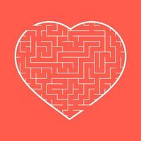 Labyrinth heart. A simple flat vector illustration isolated on a red background. An interesting game for children and teenagers.