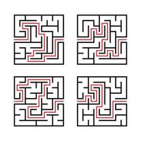 A set of square mazes for children. Simple flat vector illustration isolated on white background. With the answer.