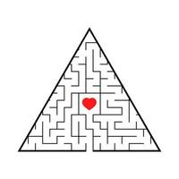 Triangular labyrinth with an input and an exit. Simple flat vector illustration isolated on white background.