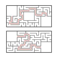 A set of two rectangular labyrinths. Simple flat vector illustration isolated on white background. With the answer.