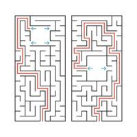 A set of two rectangular labyrinths. Simple flat vector illustration isolated on white background. With the answer.