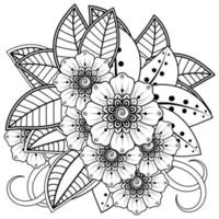 adorno decorativo de flores mehndi en estilo étnico oriental, adorno de doodle, dibujo a mano de contorno. página de libro para colorear. vector