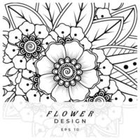 mehndi flower decorative ornament in ethnic oriental style, doodle ornament, outline hand draw. coloring book page. vector