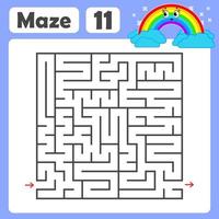 A square labyrinth. Developmental game for children. Colored Vector Flat Isolated Illustration. With a cute rainbow cartoon.