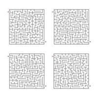 A set of square flat labyrinths. An interesting game for children. Simple flat vector illustration isolated on white background.