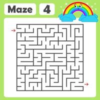 A square labyrinth. Developmental game for children. Colored Vector Flat Isolated Illustration. With a cute rainbow cartoon.