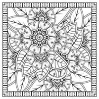 Outline square flower pattern in mehndi style for coloring book page vector