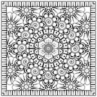 Outline square flower pattern in mehndi style for coloring book page vector