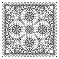 Outline square flower pattern in mehndi style for coloring book page vector