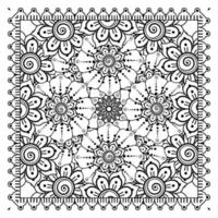 Outline square flower pattern in mehndi style for coloring book page vector