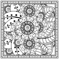 Outline square flower pattern in mehndi style for coloring book page vector