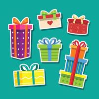 conjunto de pegatinas de caja de regalo de navidad vector