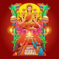 People Worship the Goddess on Diwali Festival vector