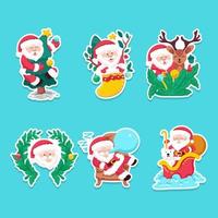 Cute Santa Character Activities on Christmas Sticker Set vector