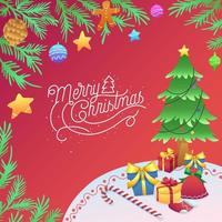 Merry Christmas Tree and Gifts Background vector
