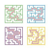 A set of square mazes for children. Simple flat vector illustration isolated on white background. With the answer.