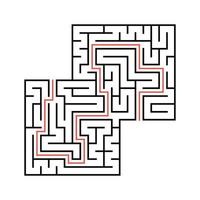 Abstract square maze with entrance and exit. Simple flat vector illustration isolated on white background. With a place for your drawings. With the answer.