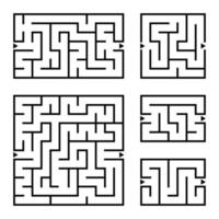 A set of square and rectangular labyrinths with entrance and exit. Simple flat vector illustration isolated on white background.