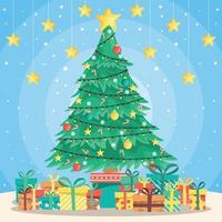 cajas de regalo debajo de la ilustración del árbol de navidad