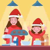 Family Make Ginger Bread for Christmas vector