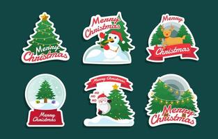 colección de pegatinas de árbol de navidad vector