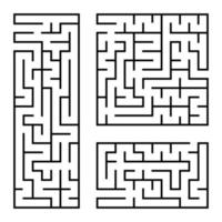 A set of square and rectangular labyrinths with entrance and exit. Simple flat vector illustration isolated on white background.