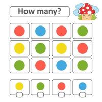 Counting game for preschool children. Count as many circles in the picture and write down the result. With a place for answers. Simple flat isolated vector illustration.