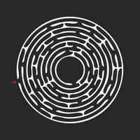 Abstract round maze. An educational game for children and adults. A simple flat vector illustration isolated on a black background.