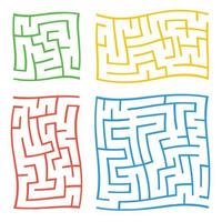A set of colored square and rectangular labyrinths with entrance and exit. Simple flat vector illustration isolated on white background.